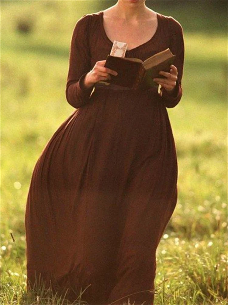 Vintage Cottagecore Pleated Flowy Maxi Dress