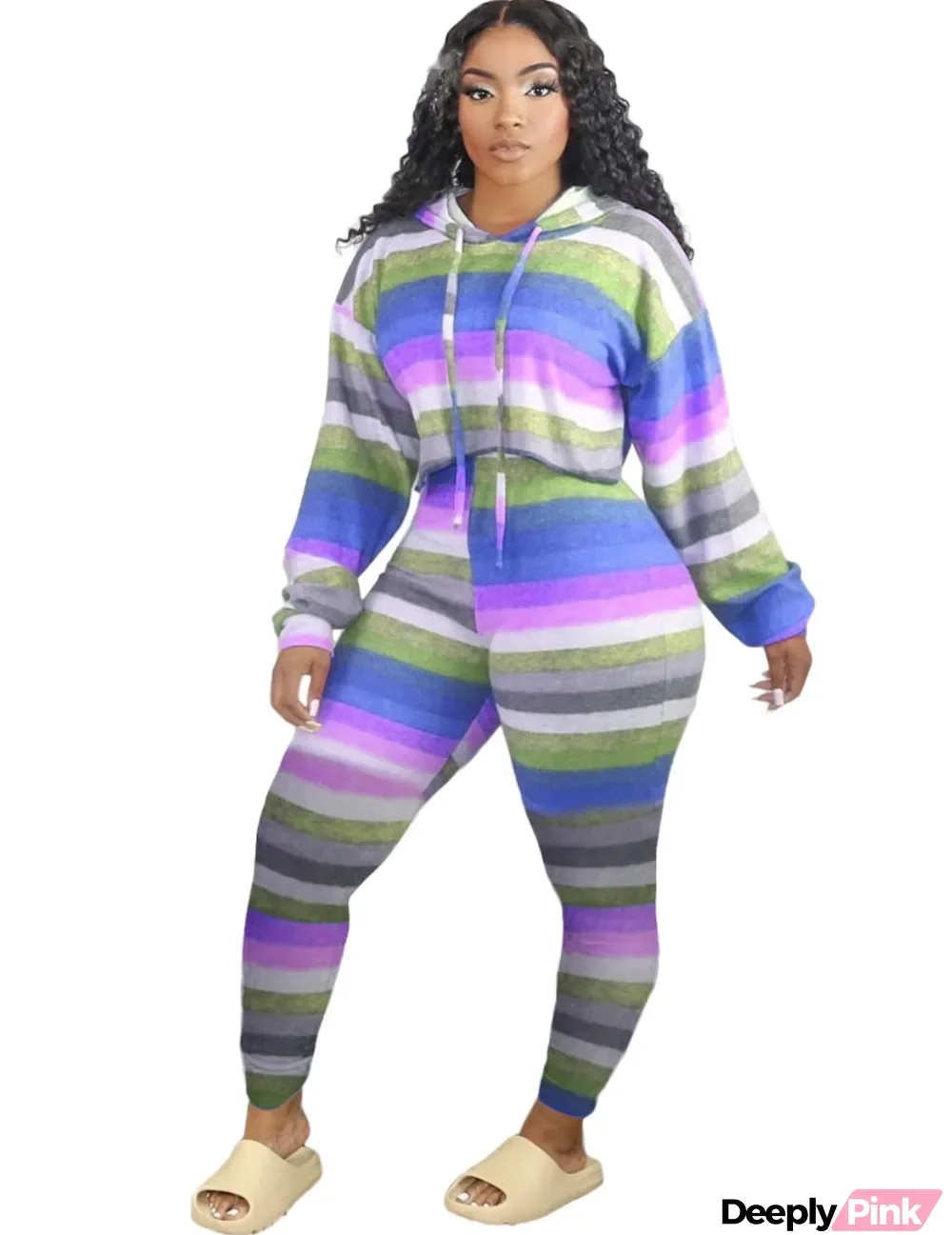 Autumn Rainbow Stripes Hoodie Top and Matching Pants Set