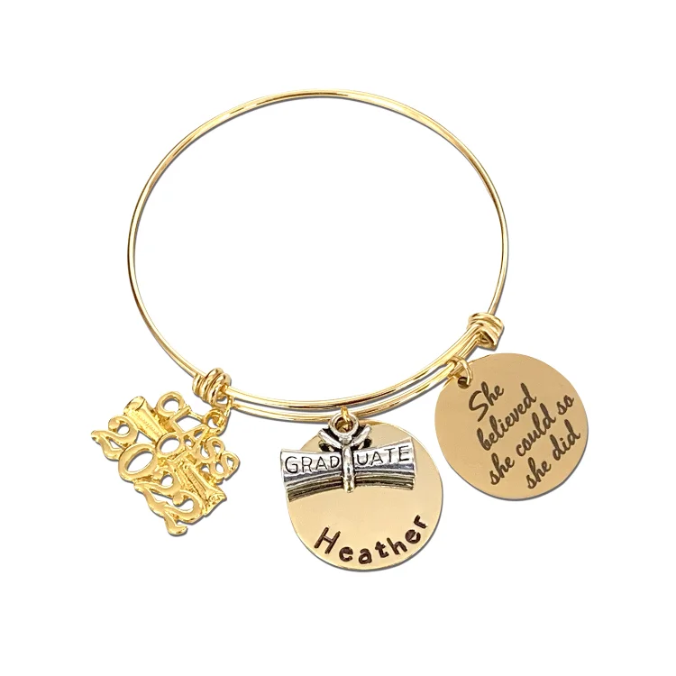 Class of 2022 Custom Name Bracelet Bangle in Gold Graduation Gifts