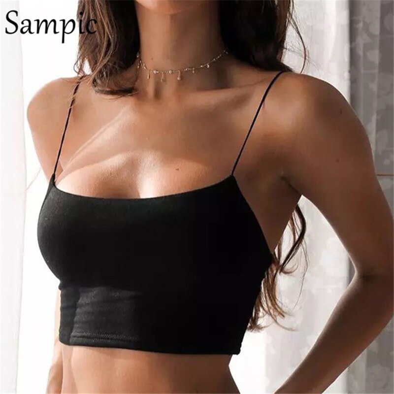 Sampic sexy new fashion strap backless sleeveless embroidered crop top women short blouse t shirt camis tank top mujer summer