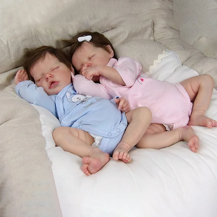 [Heartbeat💖 & Sound🔊] 17'' Real Lifelike Twins Boy and Girl Sleeping Reborn Soft Silicone Vinyl Baby Doll Dlale and Elina Rebornartdoll® RSAW-Rebornartdoll®