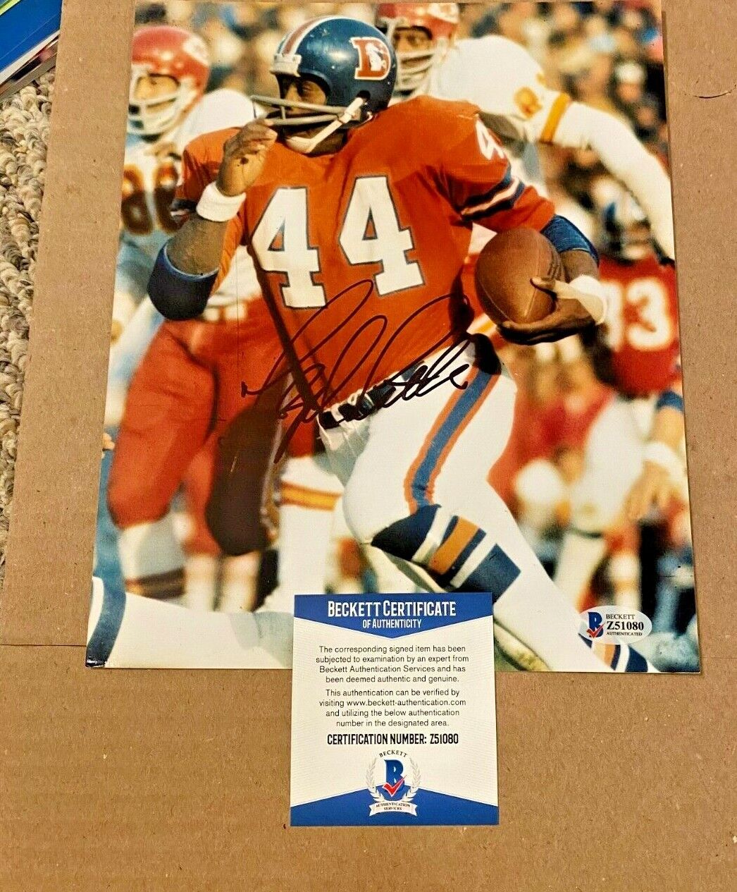 FLOYD LITTLE SIGNED DENVER BRONCOS 8X10 Photo Poster painting BECKETT CERTIFIED #2