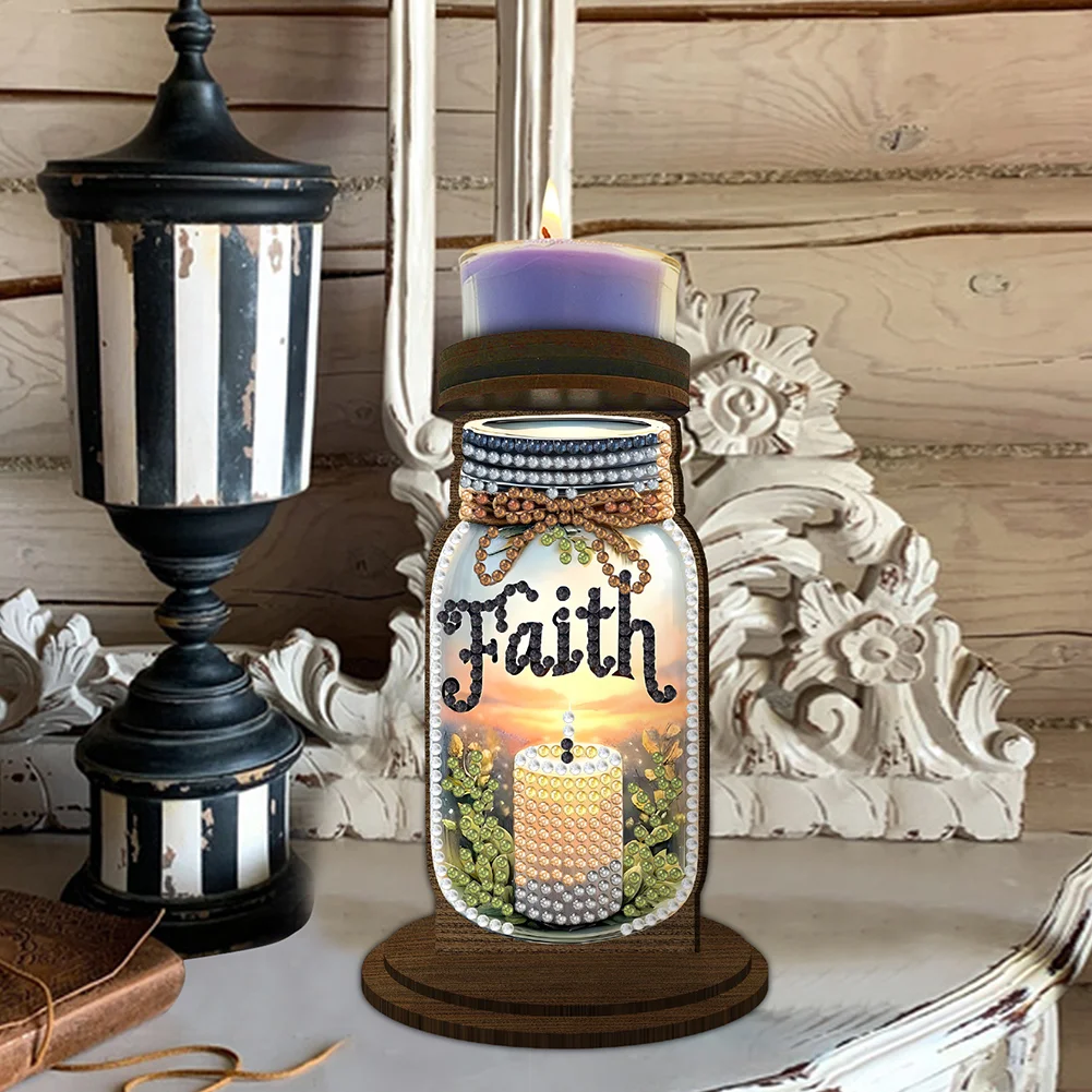 Wooden Faith Candle Bottle 5D DIY Diamond Painting Candle Holder Decor for Adult