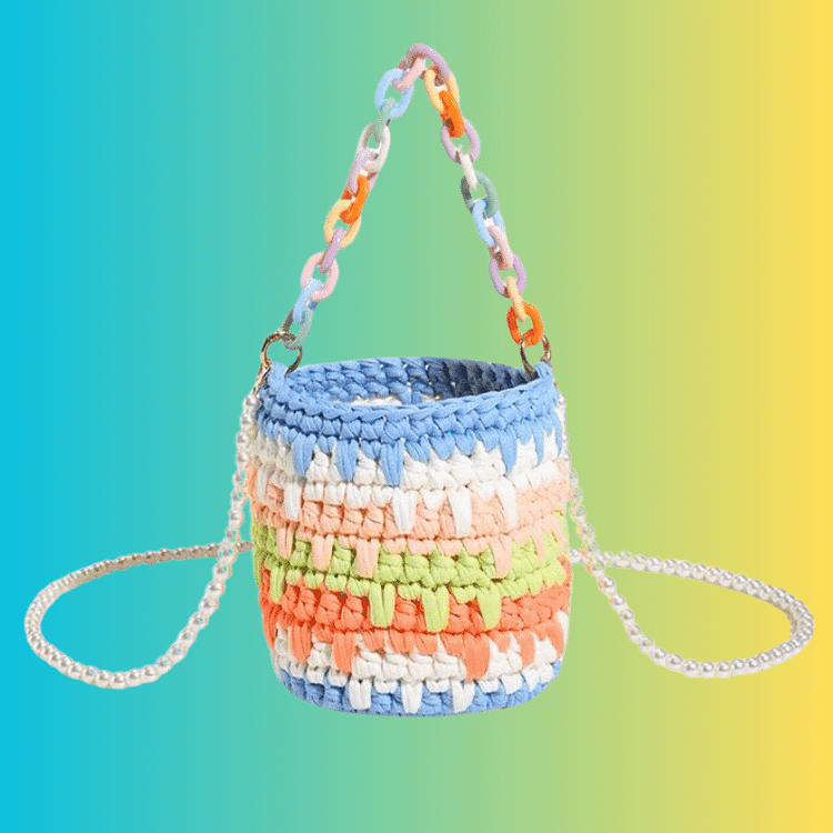 Lulusnow Handmade Multicolor Pearl Casual Travel Beach Crochet Bucket Bag