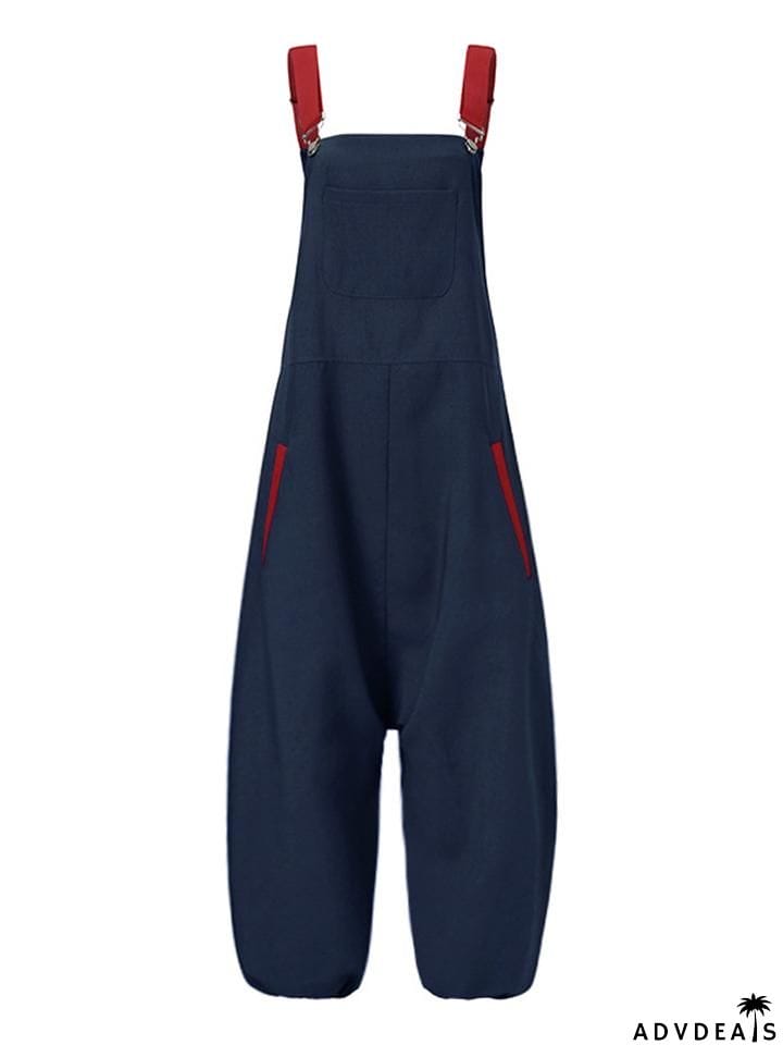 Casual Style Side Pocket Elastic Cuff Strappy Overalls