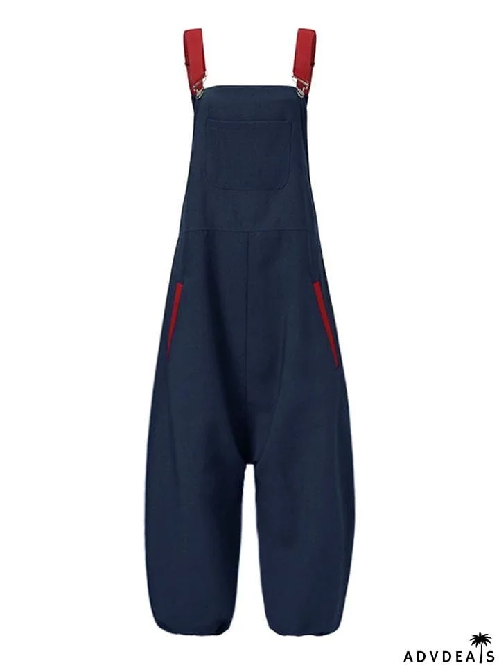 Casual Style Side Pocket Elastic Cuff Strappy Overalls