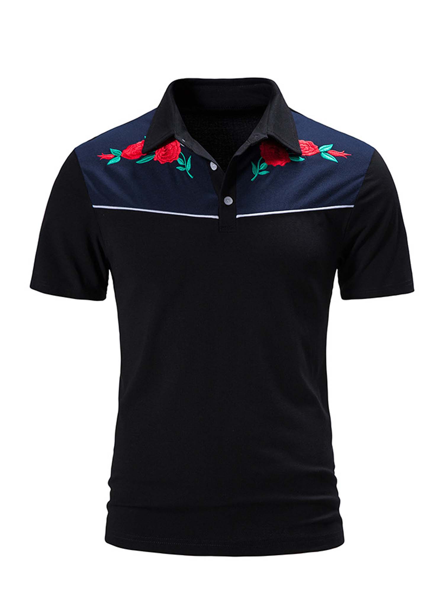 Western Embroidery Flowers - 100% Cotton Polo Shirt