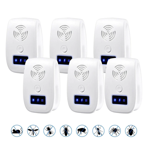 Ultrasonic Pest Repeller 6 Pack For Mosquito, Cockroaches, Rats, Bug, Spider, Ant, And Rodent