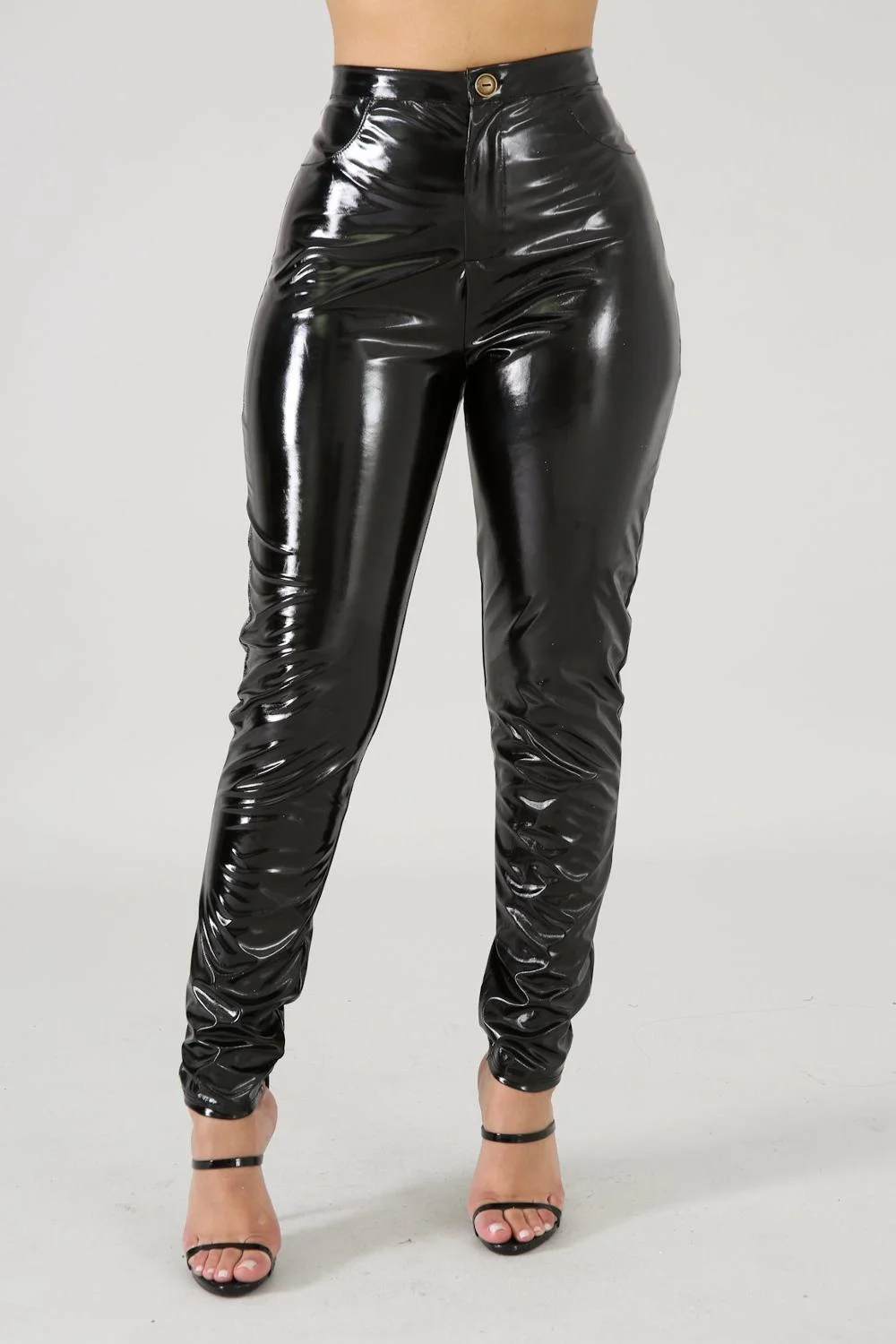 Fall Women PU Leather Pants Button Zippers Faux PU Leather Capris High Elasticity Trousers Faux Leather Long Pants Size 2XL