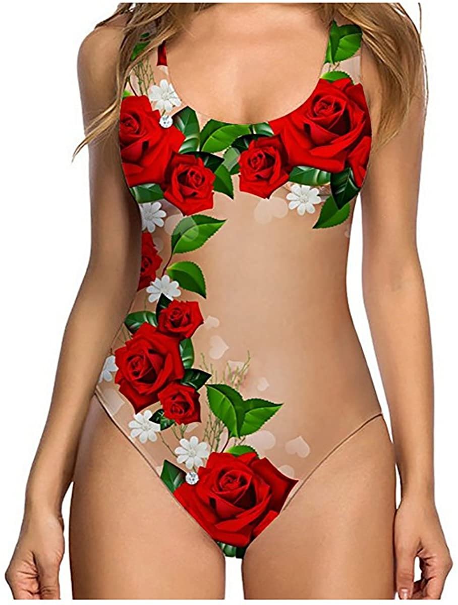 Women's One Piece Sexy 3D Fake Fruit Shell Bikini Print Funny Swimsuits Bathing Suit Swimwear