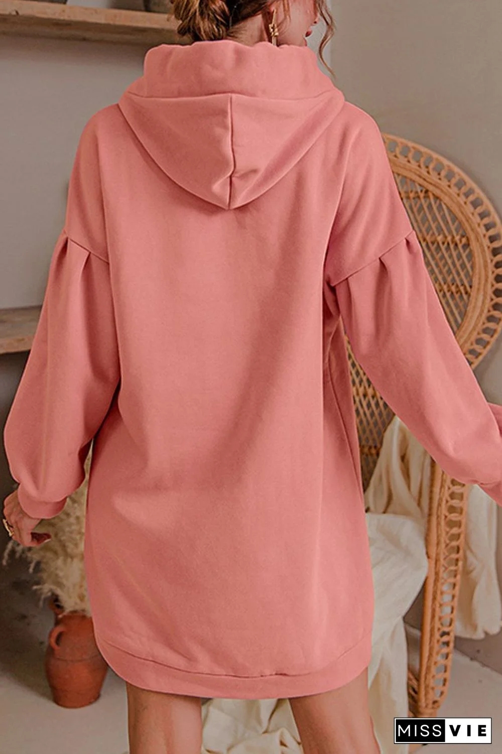 Letter Print Drawstring Hooded Dress