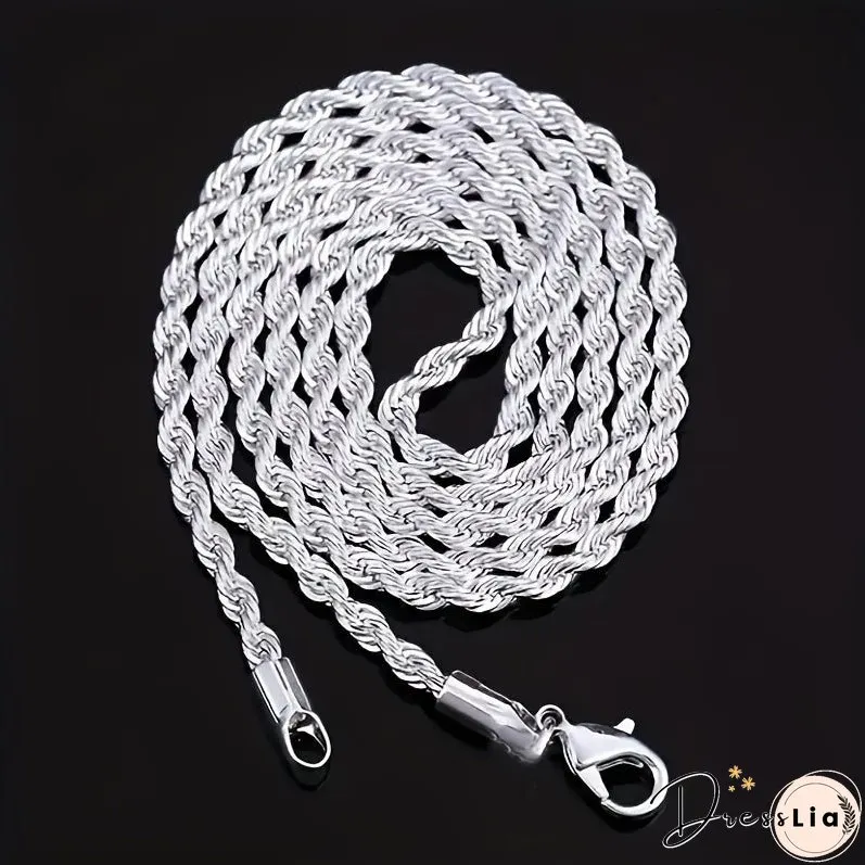 2pcs Sterling Silver Necklace Bracelet Set Stylish Unisex Duo Versatile Daily Wear for Him