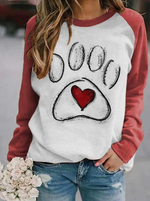 Women's Paw In Love Print Casual Sweatshirt