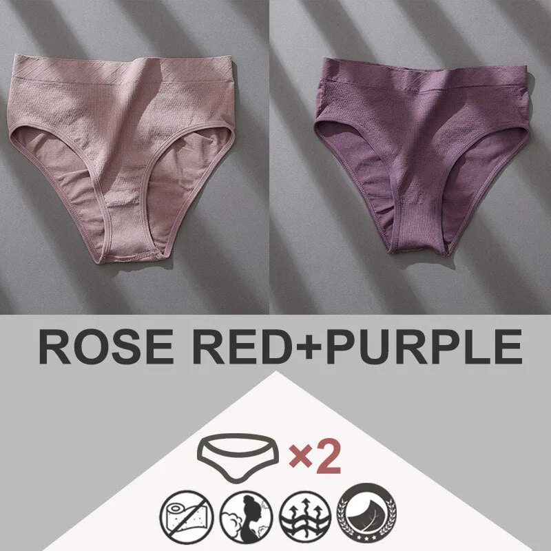 FINETOO 2PCS/Set Women Panties Bodyshaper M-2XL Women's Underwear Lingerie 8 Solid Colors Sexy Female Undepant High Waist Briefs