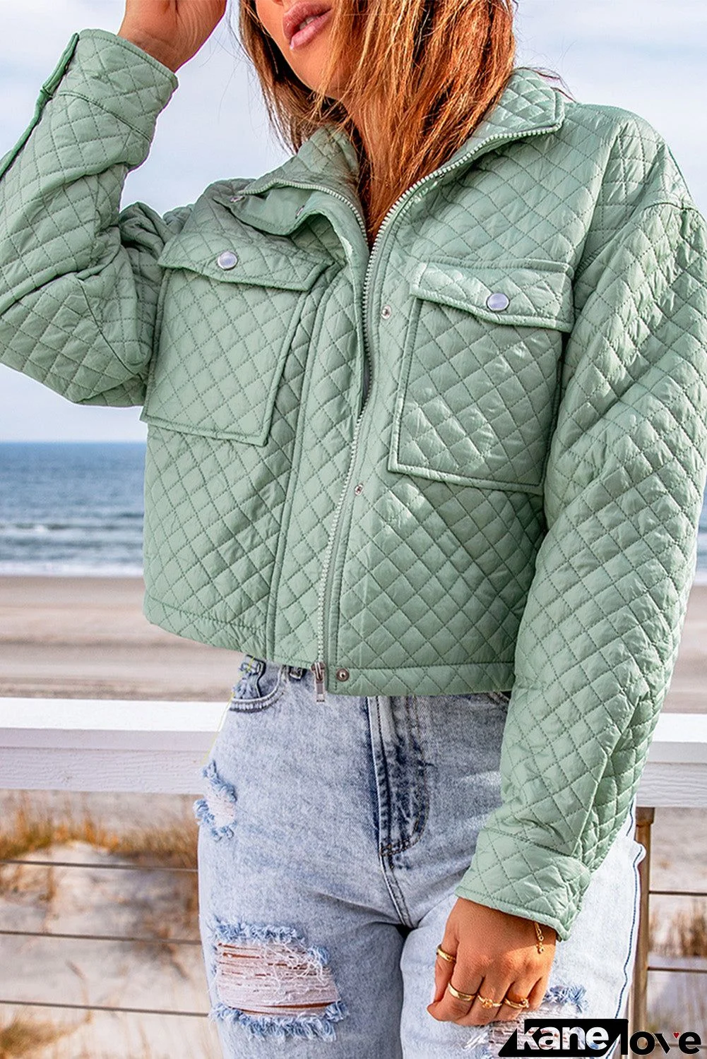 Green Quilted Cropped Jacket