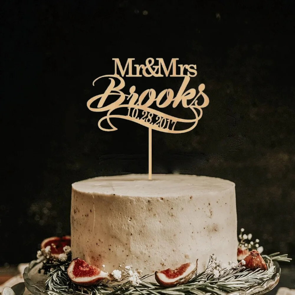 Custom Cake Topper Acrylic Mirror Letter Cake Decor Personalized Name And Date Gold Happy Birthday Cake Decoration For Wedding