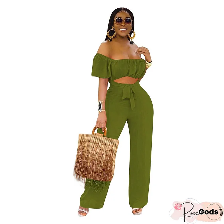 Solid Color Backless Shoulder One-Piece Casual Wide-Leg Pants