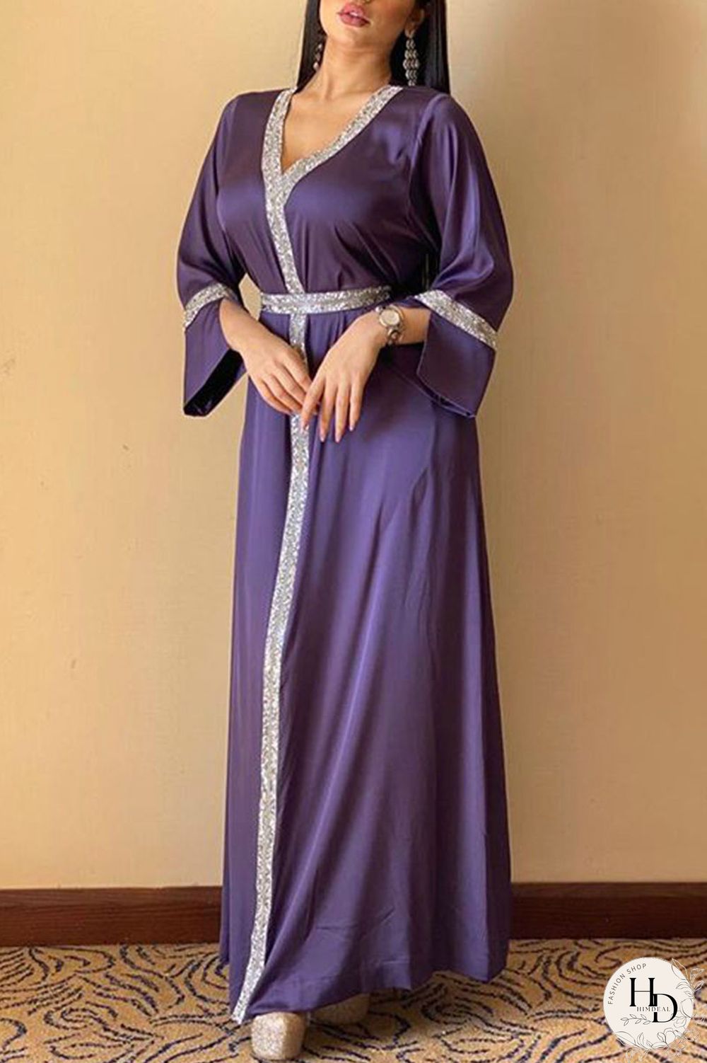 Royal Blue Casual Solid Patchwork Hot Drill V Neck Straight Dresses