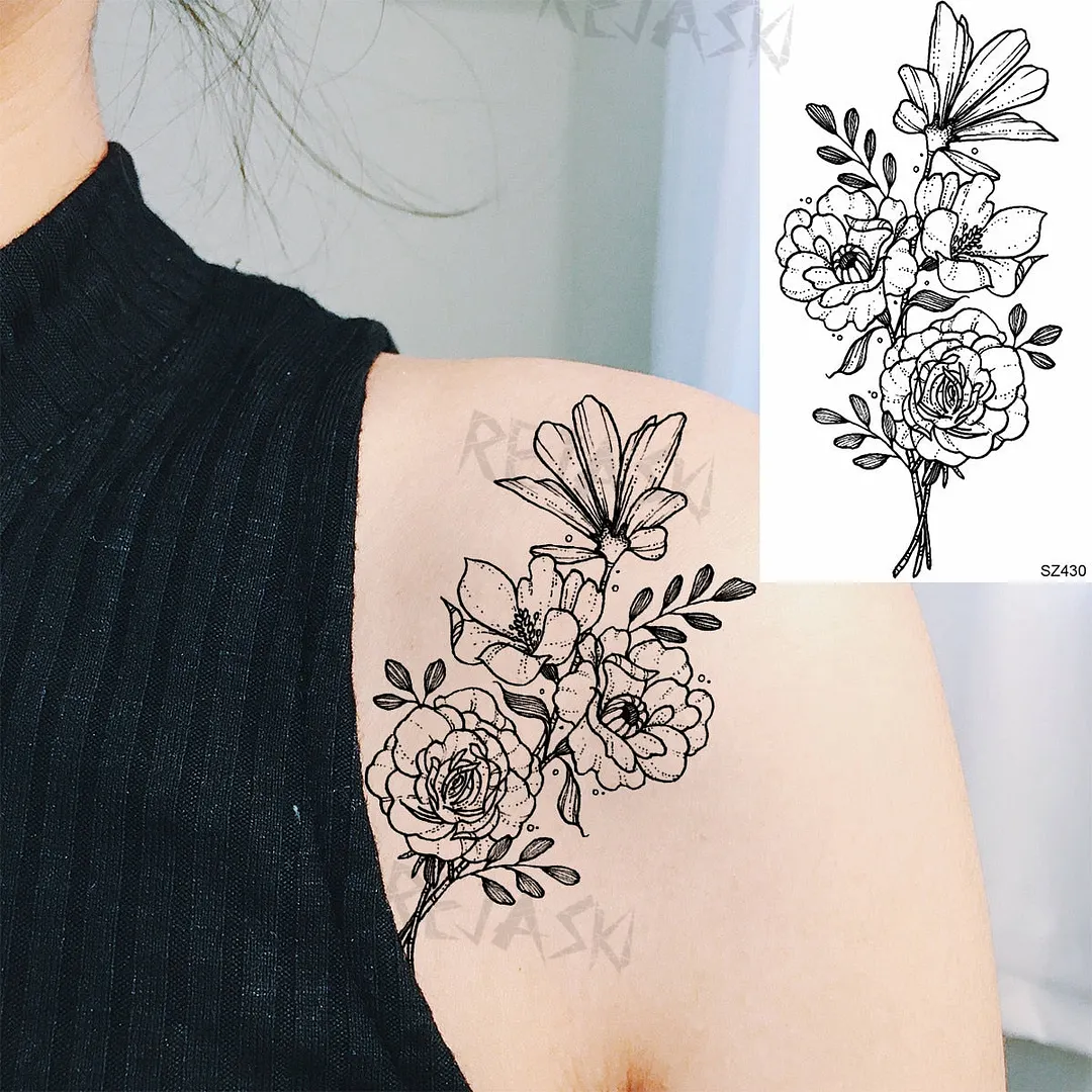 Colored Rose Fashion Feet Temporary Tattoos For Women Adult Hummingbird Sunflower Fake Tattoo Body Art Washable Tatoos Sticker
