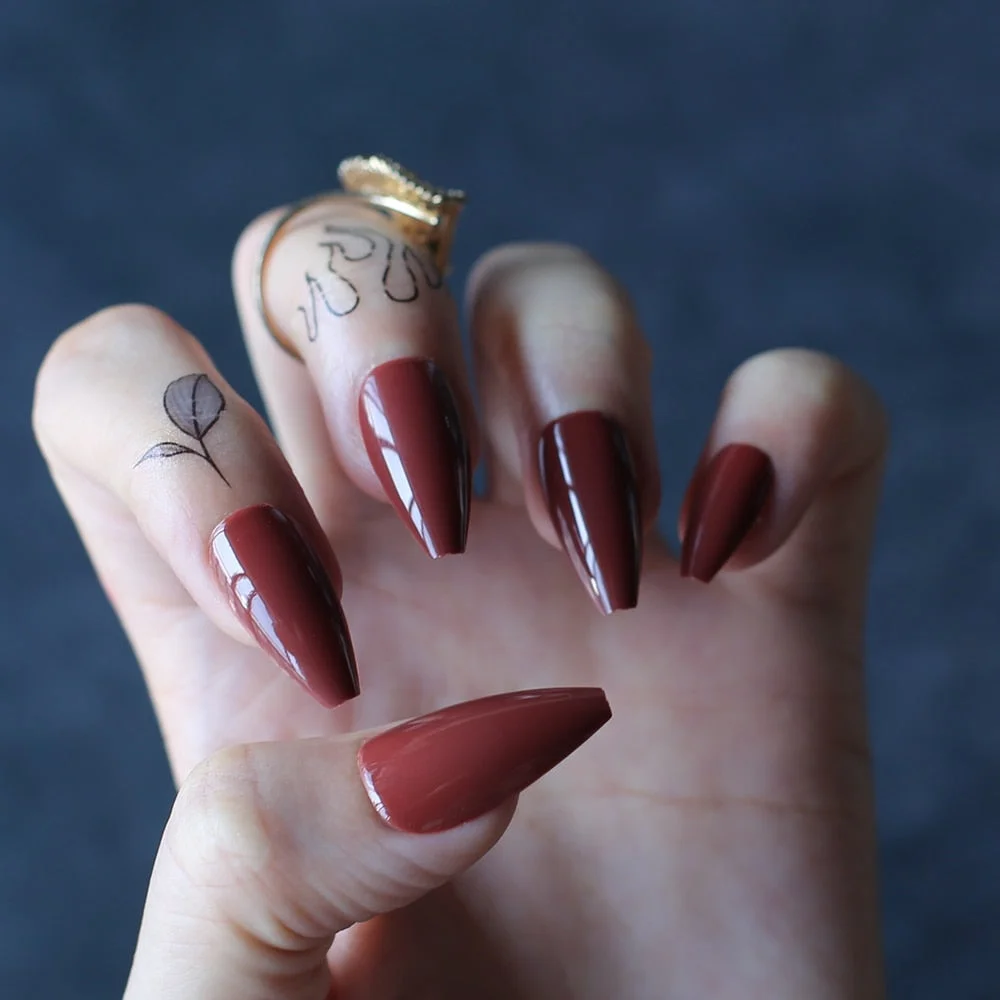 Glossy Coffin Shell Coral Fake nails Reuse Newest Ballet Vanilla False nails Nude gel Exquisite Artificial nail-Nail Inspo