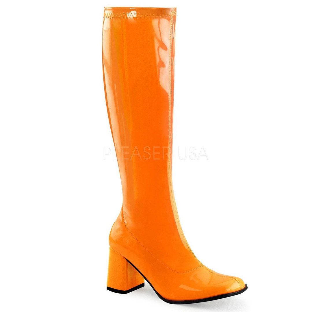 neon orange thigh high boots