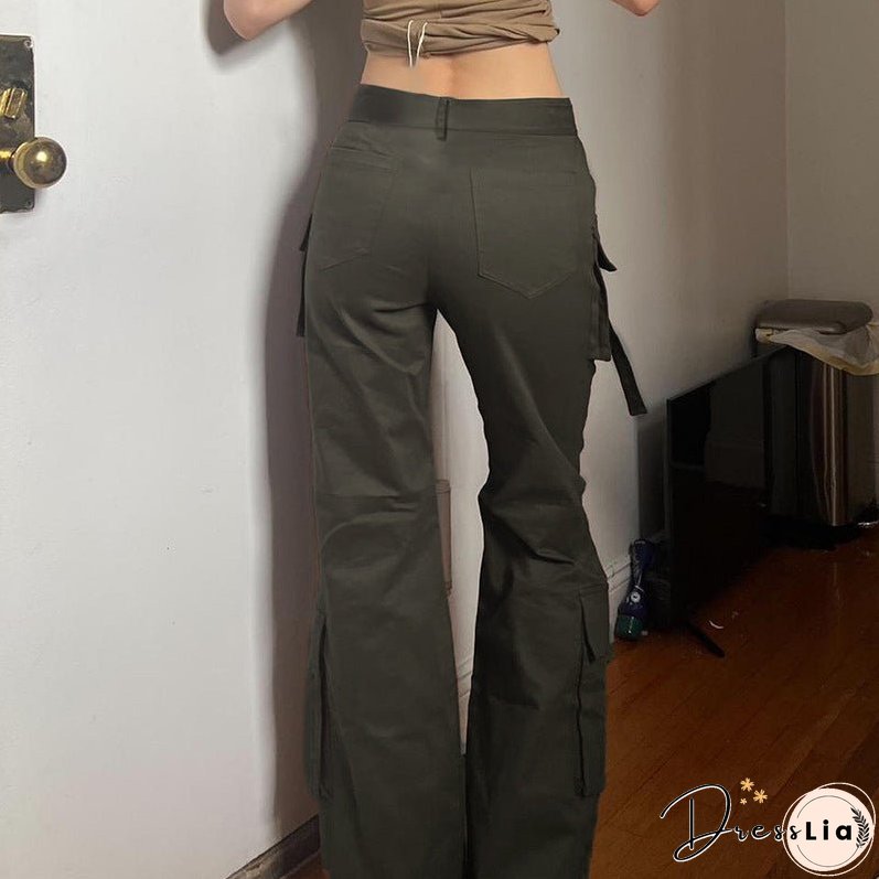 Style Side Large Pocket Ribbon Design Cargo Pants