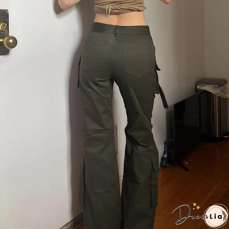 Style Side Large Pocket Ribbon Design Cargo Pants