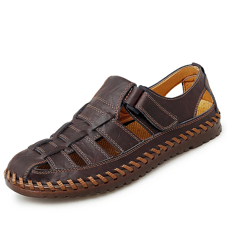 Men's Outdoor Daily Hand-sewn Soft Leather Casual Sandals  Stunahome.com