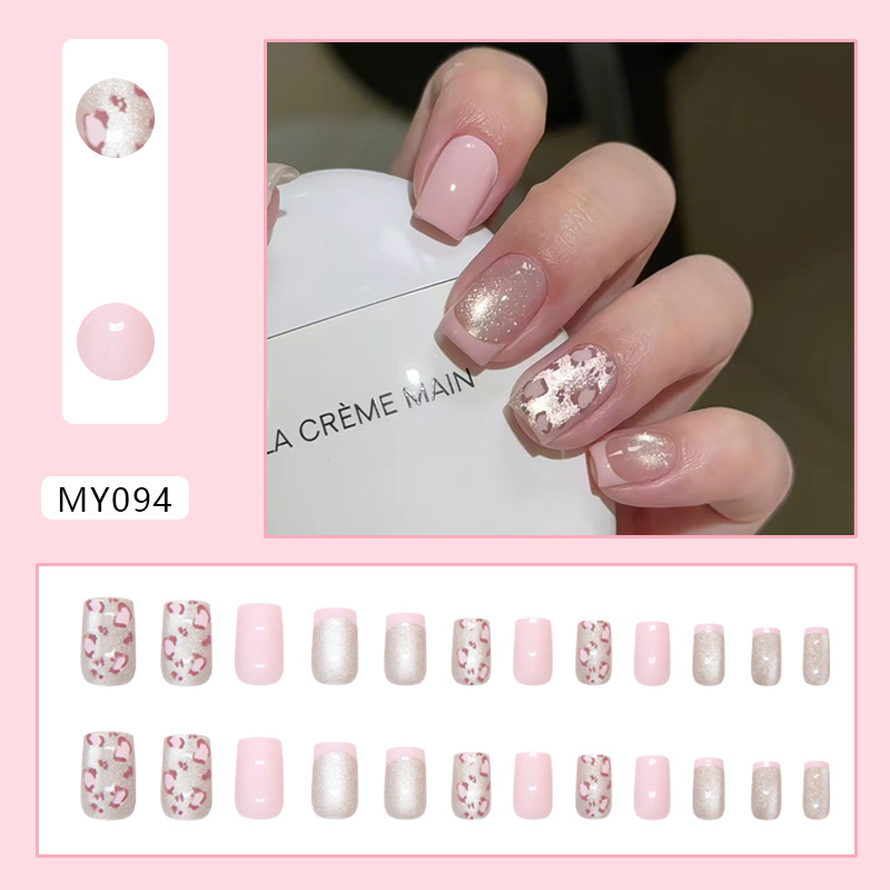 Wendeku Camellia Press On Nails – Pink Gradient Glossy Simple Nails  