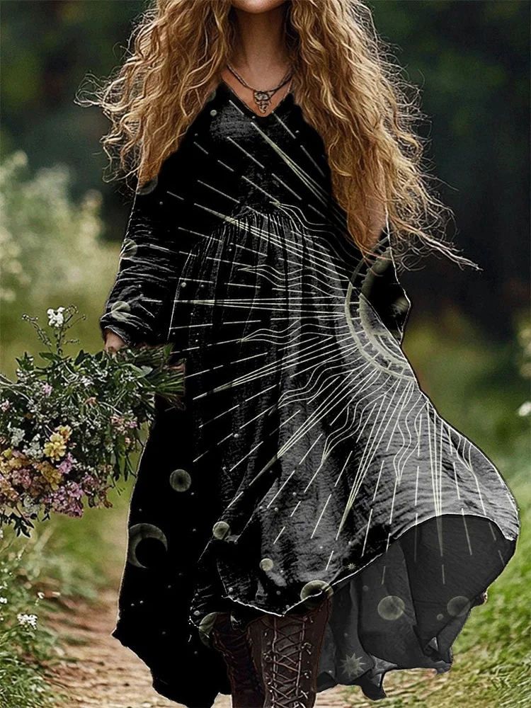 Women's Universe & Astrolabe Print Pocket Cotton Dress