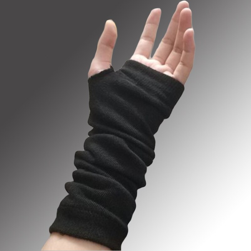 Black Stretch Glove Fingerless Cuff Ninja Sport Elbow Length Mitten