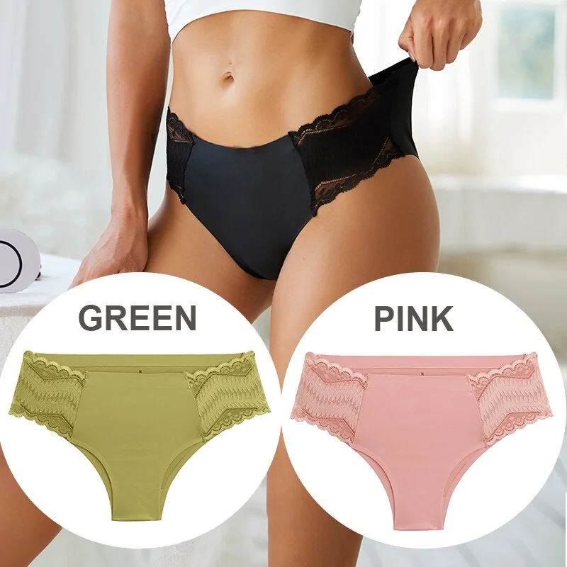 FINETOO 2PCS/Set Seamless Women Pantys Girls Lingerie High Waisted Lace Woman Briefs 8 Solid Colors S-XL Sexy Underpants Women