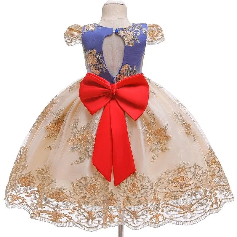 Flower Vintage Embroidery Girls Dress Opening Ceremony Clothing Prom Tutu Party Elegant Wear Girls Princess Dress Kids Vestidos
