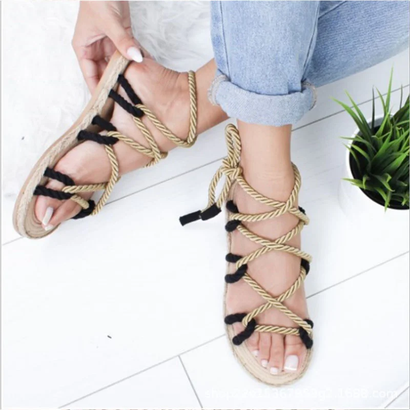 Fashion Straw Rope Slip-on Flat Sandals