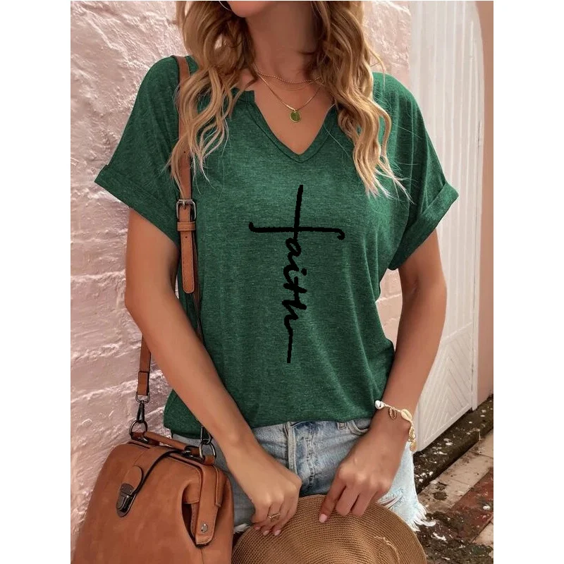 Print Letter V-Neck Women's T-Shirt