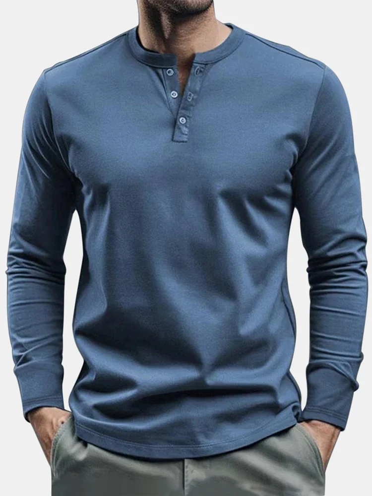 Men's Casual Everyday Solid Color Cotton Long Sleeve Henley Shirt
