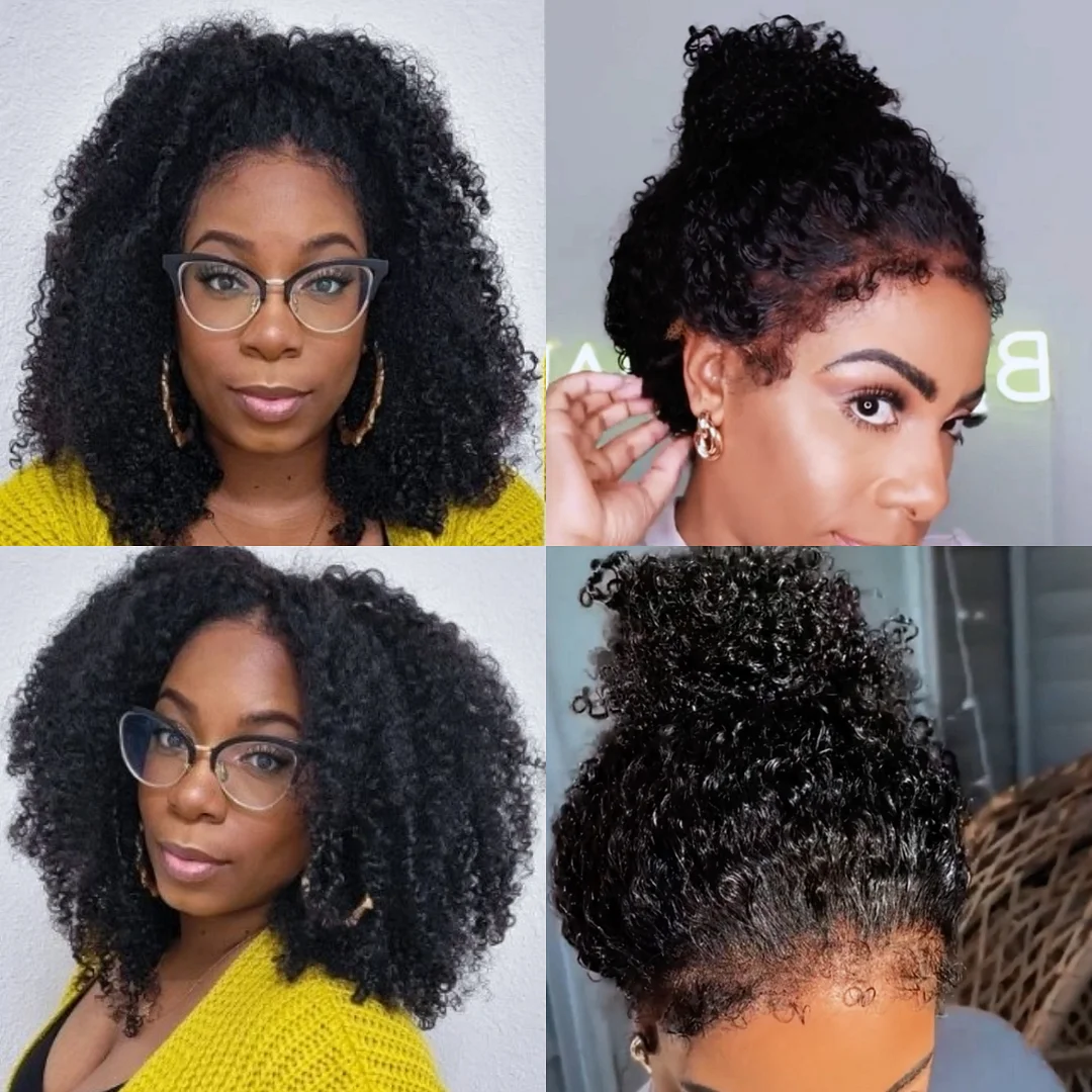 Afro Kinky Curly Wigs With Bangs For Black Women