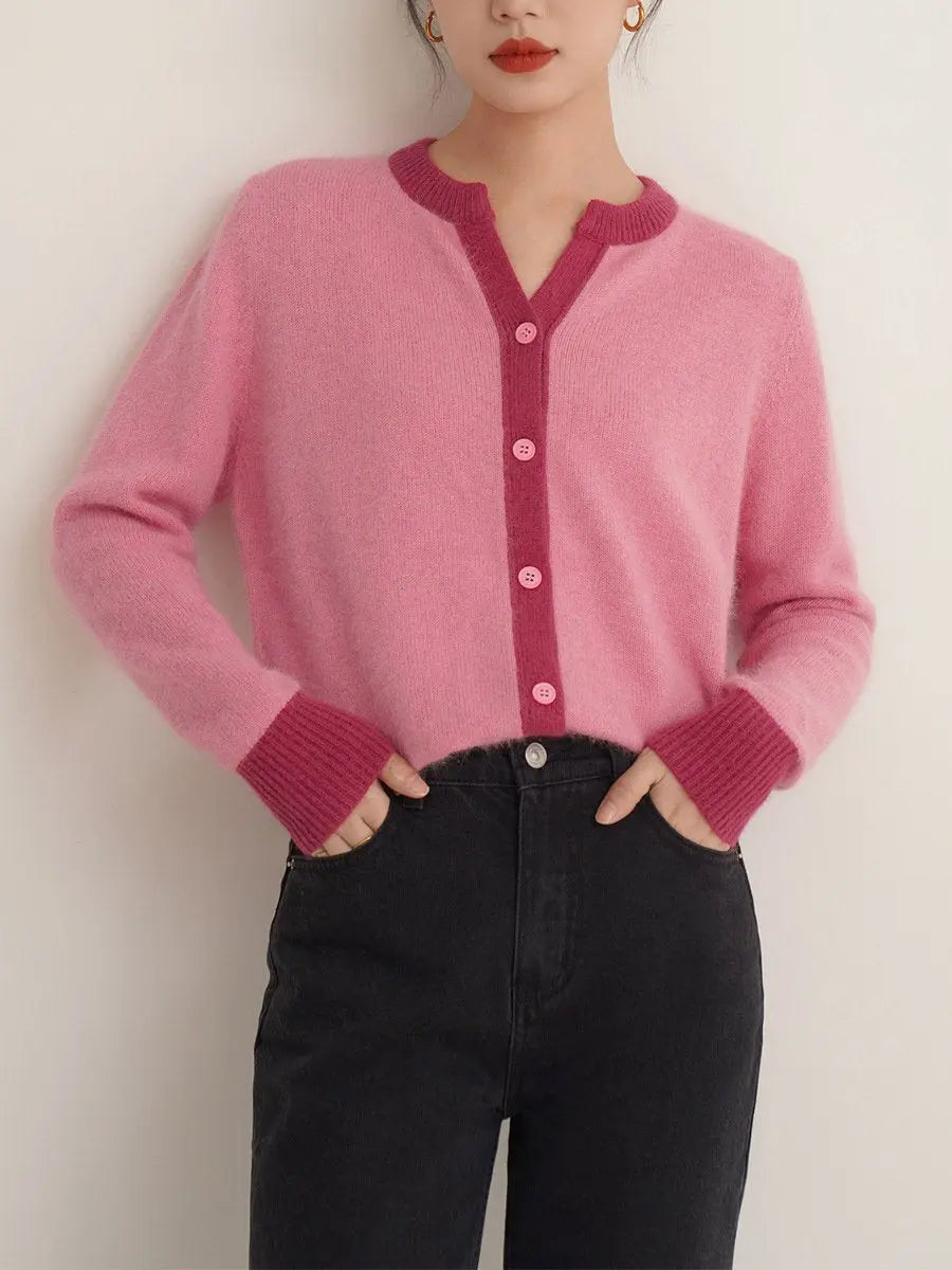 Color Contrast Long Sleeve Knit Cardigan