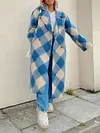 Diamond Color-Block Lapel Collar Buttoned Loose Stylish Outerwear