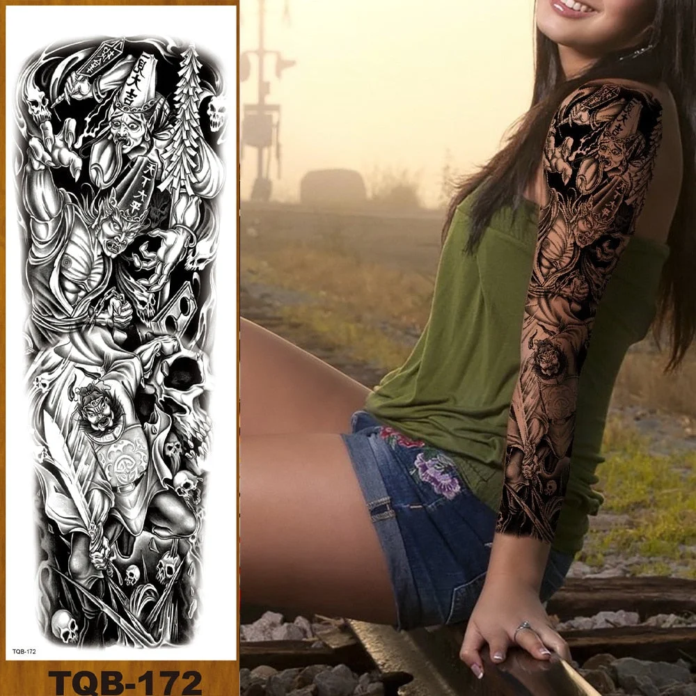 Full Flower Arm Temporary Tattoos Stickers Man Woman Girls Leg Fake Tatoo Lotus Buddhism Pray Cross Wing Drop Shipping DIY