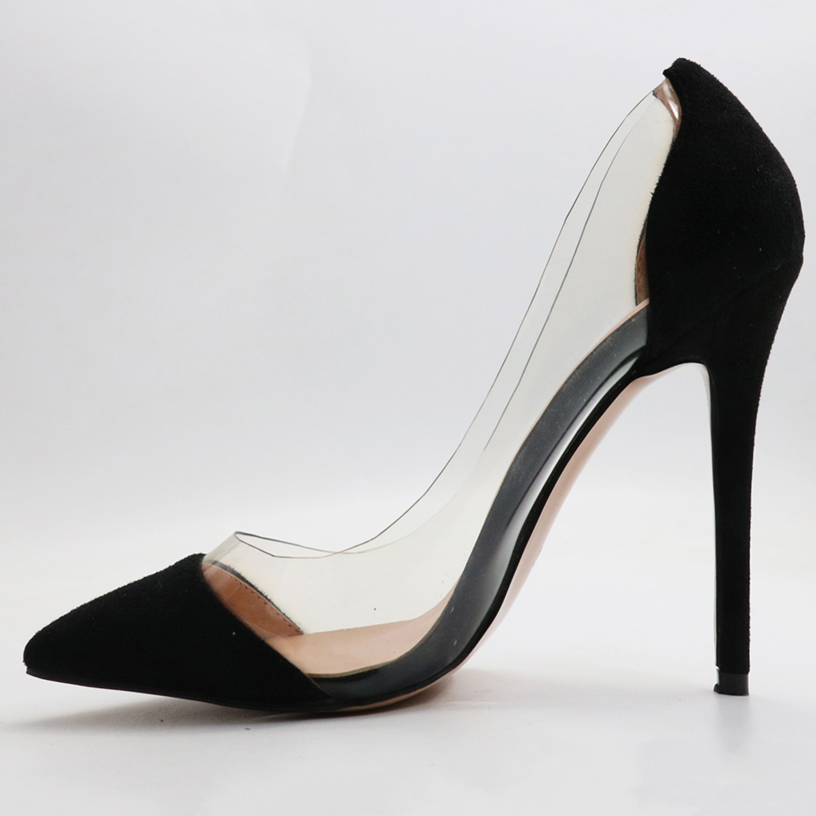 4.72" Transparent Splice Pumps Wedding Dating High Heels Black Suede-vocosishoes