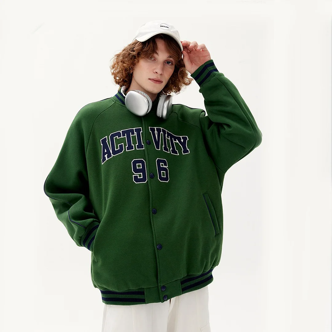 Stitched tabbed lettering patch athleisure jacket