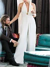 Halterneck Plunging Backless Wide Leg Jumpsuits