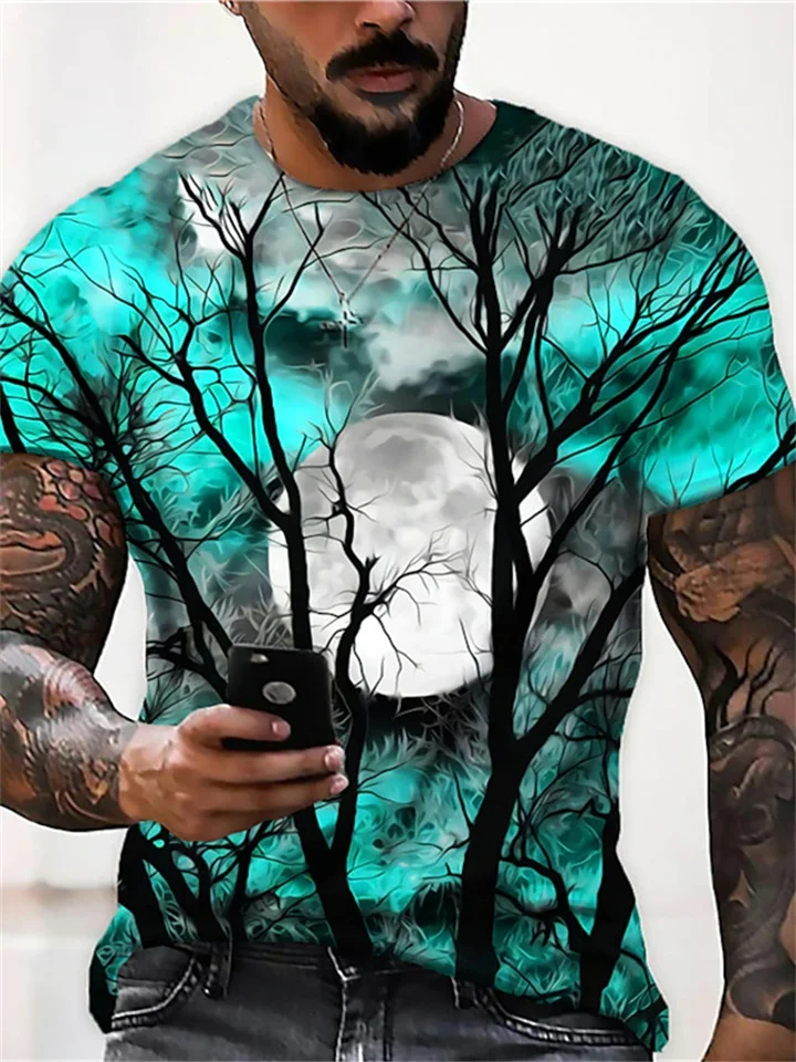 Men's Unisex T shirt Tee Shirt Tee Moon Graphic Prints Crew Neck Wine Blue Purple Yellow Red 3D Print Halloween Daily Short Sleeve Print Clothing Apparel Designer Casual Big and Tall