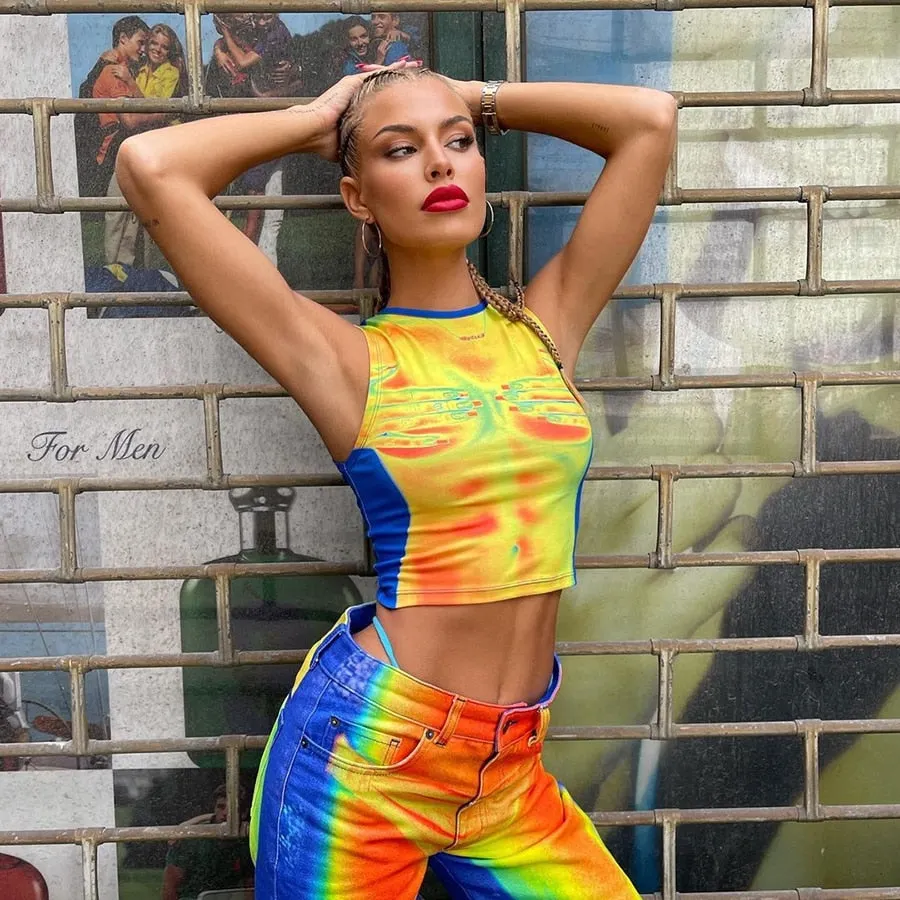 Weird Puss Sexy Women Tank Top Sleeveless Skinny 2022 Summer Fashion Elastic Contrast Color Trend Streetwear Party Wild Vest