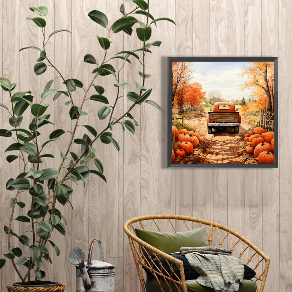 Diamond Painting - Full Round Drill - Autumn Pumpkin Classic Car(Canvas|40*40cm)