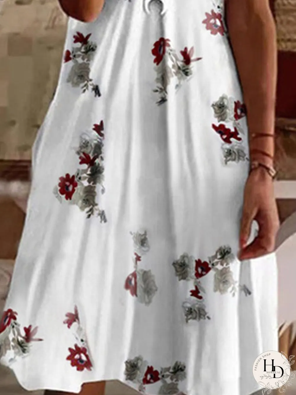V-neck loose pineapple floral print suspender dress Loosen Dresses
