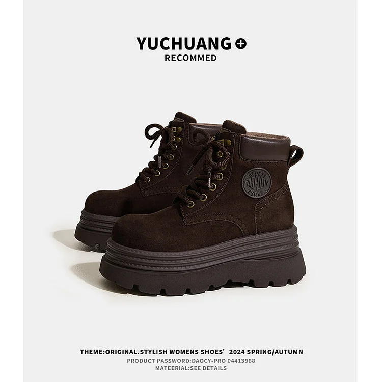 Women's Thick Bottom Inner Height Increasing British Style Boots