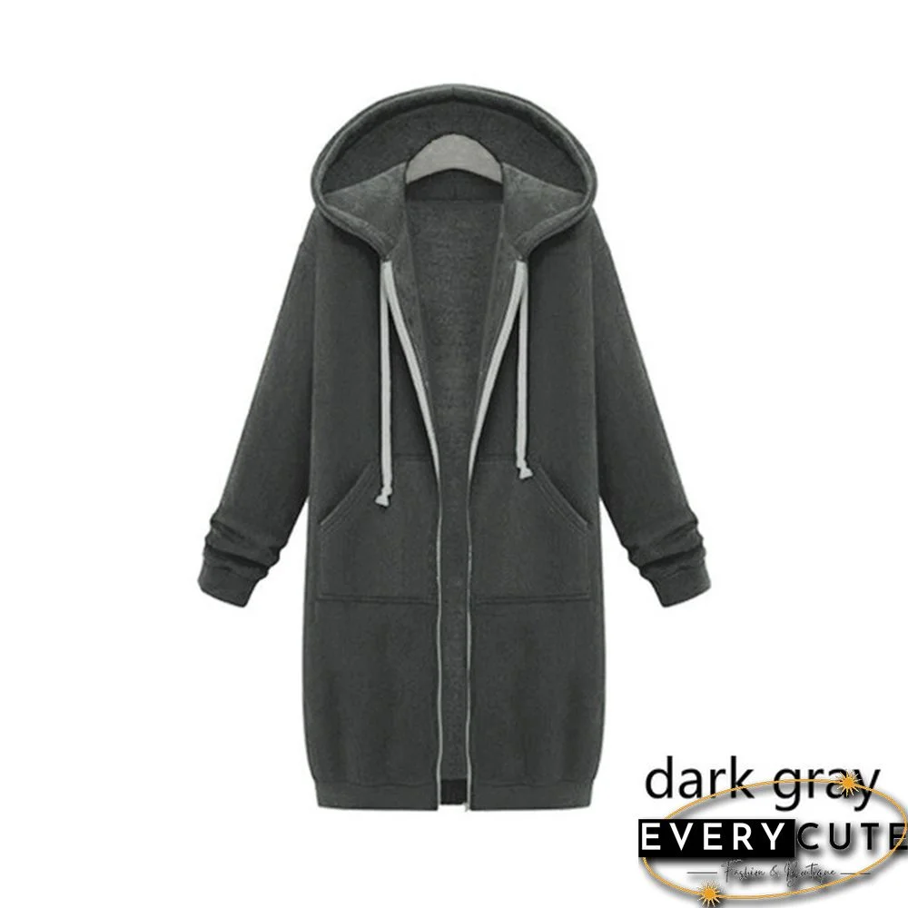 12 Colors New Autumn And Winter Women's Hooded Sweater Thick Long-Sleeved Jacket Casual Zipper Cardigan Loose Coat