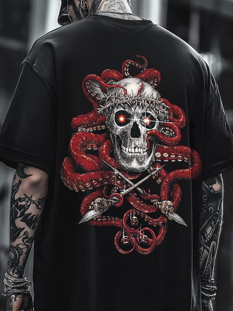 Shoptechwear Art Satanic Skull Cthulhu Oversized Unisex Casual T-shirt